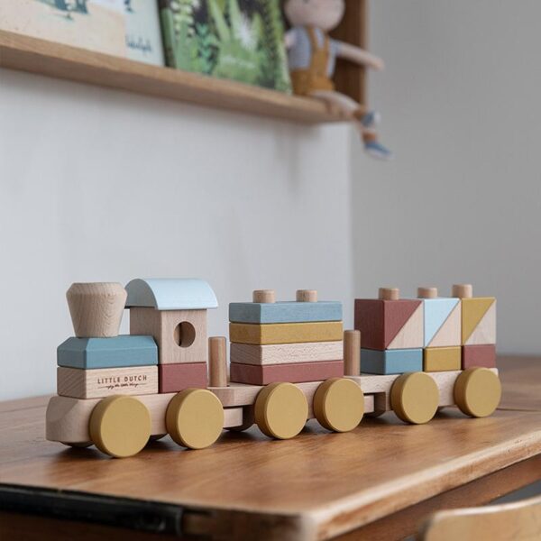 Little Dutch - Wooden Block Train Set Pure & Nature - Image 3